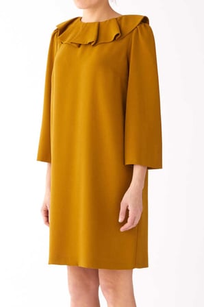 Fırfır Yakalı  Mini Elbise   Olive