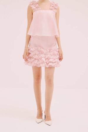 Organze Mini Elbise Pembe