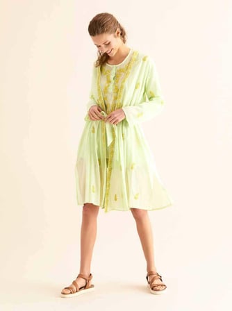 İşlemeli Açık Kimono   Açık Yeşil