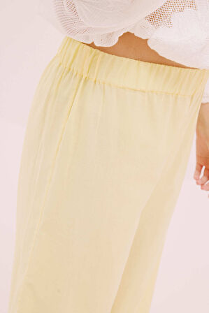 Beli Lastikli Geniş Paça Pantolon Sarı