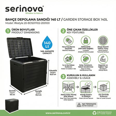 Bahçe Depolama Sandığı 140L – Antrasit
