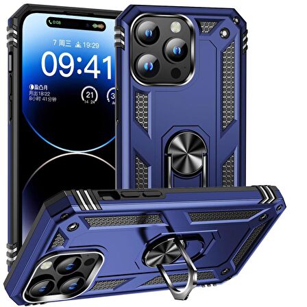 Apple iPhone 15 Pro Kılıf Yüzüklü Standlı Manyetikli Armor Zırh