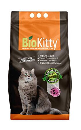 BioKitty Bebek Pudralı Tozsuz İnce Taneli Topaklanan Kedi Kumu 5 Lt