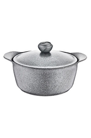 3120 - 2 Parça, Biogranit, 28X14 Cm-7,5 Lt. Sağlıklı, Cam Kapak, Derin Tencere, Gri Gövde, Gri Detay