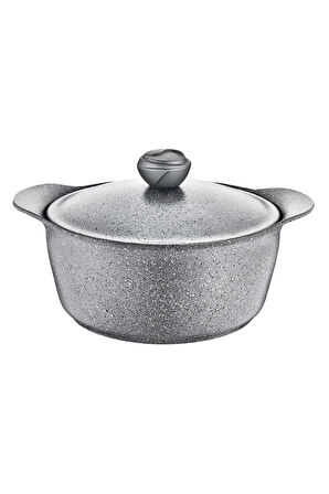 3120 - 2 Parça, Biogranit, 28X14 Cm-7,5 Lt. Sağlıklı, Cam Kapak, Derin Tencere, Gri Gövde, Gri Detay