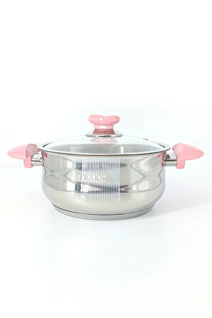 1025 - Yummy - 9 Parça, Paslanmaz Çelik, İndüksiyonlu, Tencere, Tava Çeyiz Seti Pembe Renk