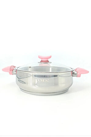 1025 - Yummy - 9 Parça, Paslanmaz Çelik, İndüksiyonlu, Tencere, Tava Çeyiz Seti Pembe Renk