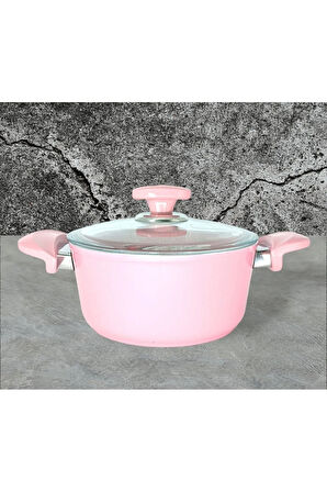 3110 - 2 Parça - Bio Granit - 18x10 Cm 2,0 Litre - Ptfe Ve Pfoa Içermeyen Derin Tencere Pembe Renk