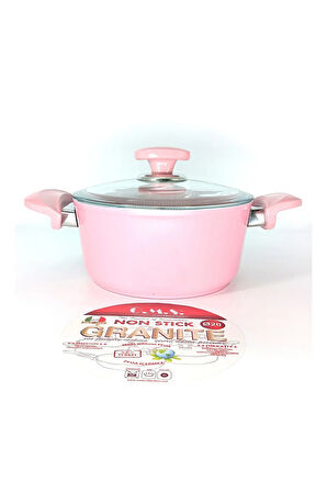 3110 - 2 Parça - Bio Granit - 20x10 Cm 2,6 Litre - Ptfe Ve Pfoa Içermeyen Derin Tencere Pembe Renk