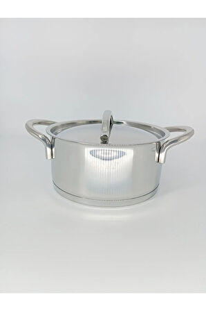 2036 - 2 Parça - Paslanmaz Çelik, İndüksiyonlu, 20x10 Cm - 2,9 Litre Derin Tencere, Gümüş Renk