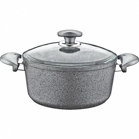OMS Granit 22x11,5 CM Gri Derin Tencere Cam Kapaklı 3110