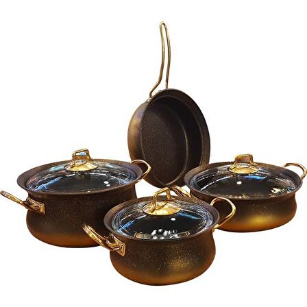 Oms 7 Parça Granit Bakraç Tencere SET.İND.3044.I.GOLD