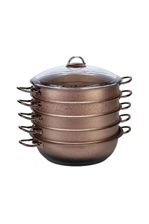6091c 6 Parça Bio Granit 32 Cm Mantı Tencere Seti Cappuccino