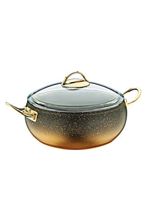 3141 - 2 Parça, Biogranit, Isıya Dayanıklı Kapaklı, 34x12 Cm - 10,5 Litre - Gold Gövde, Gold Detay