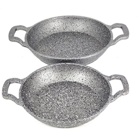 OMS 3729 Döküm Granit 2 Parça Kapaksız Sahan Set 18-20 cm Gri