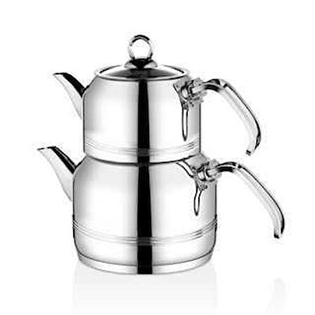 8092 - ( XXL ) JUMBO BOY - 4 Parça - Paslanmaz Çelik, Indüksiyon Uyumlu, Çaydanlık, Gümüş Gövde, Gümüş Detay