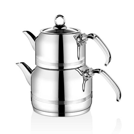 8092 - ( XXL ) JUMBO BOY - 4 Parça - Paslanmaz Çelik, Indüksiyon Uyumlu, Çaydanlık, Gümüş Gövde, Gümüş Detay