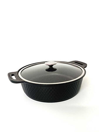 TRIANA - 3631 - 2 Parça Biogranit Döküm, 28 Cm - 4,3 Litre, Tencere Siyah Gövde, Platin Detay