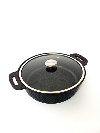 TRIANA - 3631 - 2 Parça Biogranit Döküm, 28 Cm - 4,3 Litre, Tencere Siyah Gövde, Platin Detay