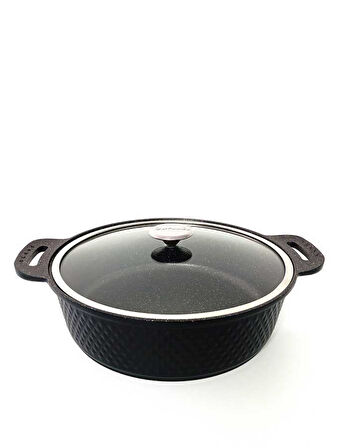TRIANA - 3631 - 2 Parça Biogranit Döküm, 30 Cm - 5,3 Litre, Tencere Siyah Gövde, Platin Detay