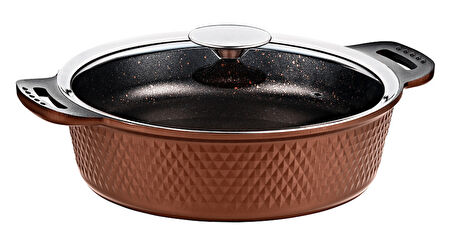 TRIANA - 3631 - 2 Parça Biogranit Döküm 30 Cm - 5,3 Litre, Tencere Bronz Gövde, Platin Detay