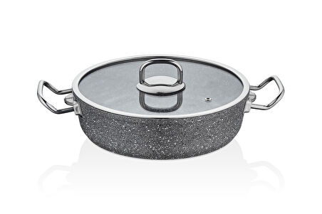 1140 - 18 Parça - İndüksiyonlu Ocak Uyumlu, Biogranit ve Paslanmaz Çelik Çeyiz Seti, Gümüş Gövde, Gümüş Detay