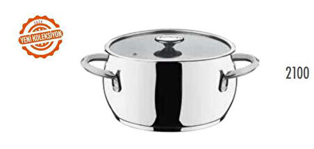 2100 - 2 Parça İndüksiyonlu Ocak Uyumlu, Paslanmaz Çelik, 18x11 Cm - 2,30 Litre, Derin Tencere Gümüş