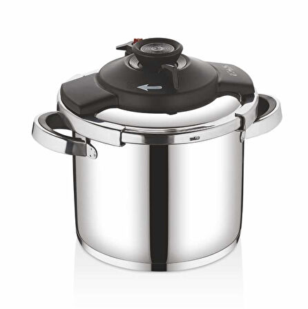 5108 - 2 Parça - İndüksiyonlu Ocak Uyumlu, 22 Cm - 7,0 Litre Otomatik ve Karizmatik, Düdüklü Tencere, Gümüş Gövde, Siyah Detay