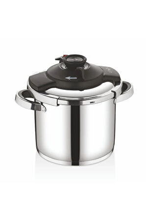 5108 - 2 Parça - İndüksiyonlu, 22 Cm - 9,0 Litre Matik, Düdüklü Tencere, Gümüş Gövde, Siyah Detay