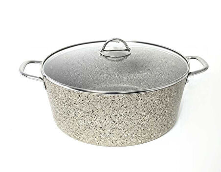 3109 - 2 Parça - Biogranit, 34x13,5 Cm - 11 Litre, Büyük, Derin Tencere Kum Beji Gövde, Platin Detay