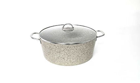 3109 - 2 Parça - Biogranit, 34x13,5 Cm - 11 Litre, Büyük, Derin Tencere Kum Beji Gövde, Platin Detay