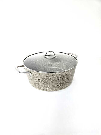 3109 - 2 Parça - Biogranit, 34x13,5 Cm - 11 Litre, Büyük, Derin Tencere Kum Beji Gövde, Platin Detay