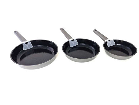 15016 - 3 Parça, İndüksiyonlu Ocak Uyumlu, Döküm, Seramik, ( 20 - 24 - 28 Cm ) Tava Seti Siyah