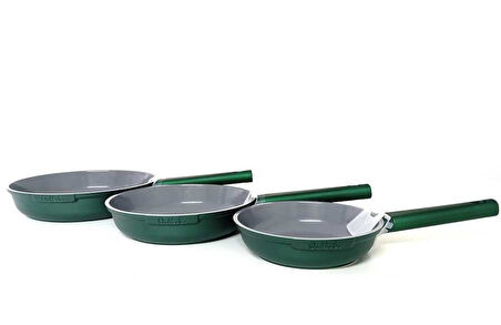 15016 - 3 Parça, İndüksiyonlu Ocak Uyumlu, Döküm, Seramik, ( 20 - 24 - 28 Cm ) Tava Seti Yeşil