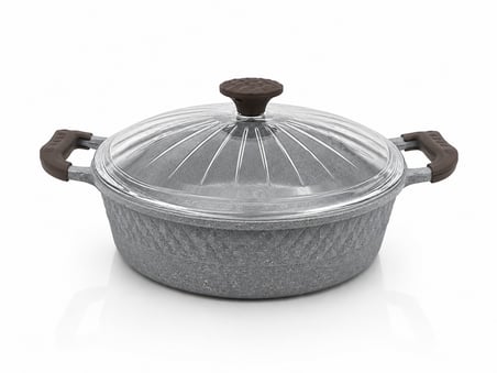 Oms Collection - Biogranit Ağır Döküm 26x7,5 Cm - 3,40 Litre Basık Tencere ( 3632 - Gri )