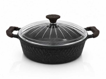 Oms Collection - Biogranit Ağır Döküm 28x8 Cm - 4,30 Litre Basık Tencere ( 3632 - Siyah )