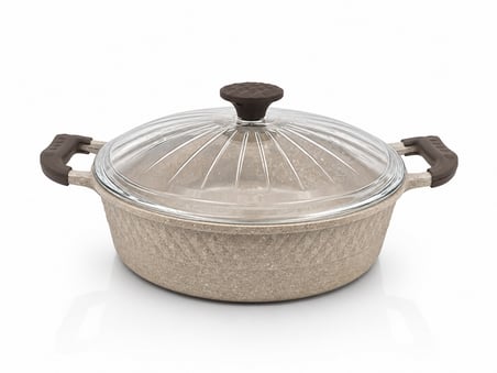 Oms Collection - Biogranit Ağır Döküm 30x8 Cm - 5,30 Litre Basık Tencere ( 3632 - Kum Beji )