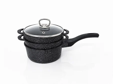 Oms Collection - Trio Mini Biogranit Döküm Tencere Seti ( 3741 - Siyah )