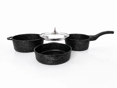 Oms Collection - Trio Mini Biogranit Döküm Tencere Seti ( 3741 - Siyah )
