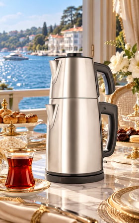 Oms Collection VERA Paslanmaz Çelik 1,2 Lt. Üst-1,7 Lt. Alt Hazne Elektrikli Çaycı ( 8805 - Gümüş )