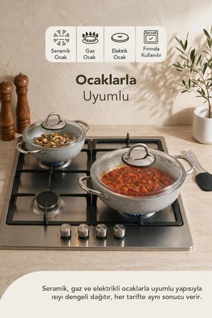 Urla 4 Parça Granit Sahan Seti (Silikon Spatula Hediyeli)