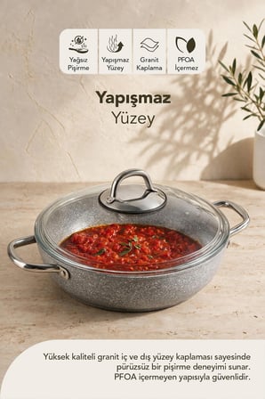 Urla 4 Parça Granit Sahan Seti (Silikon Spatula Hediyeli)