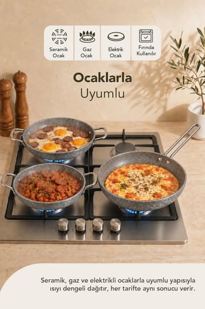 You 3 Parça Granit Tava Sahan Seti Kapaksız