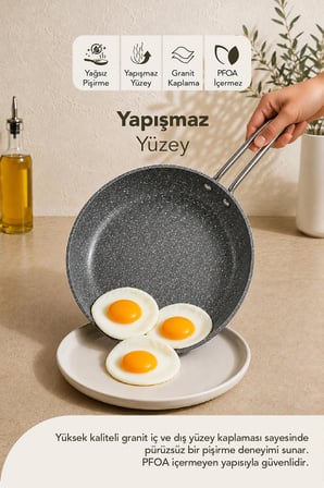 You 3 Parça Granit Tava Sahan Seti Kapaksız
