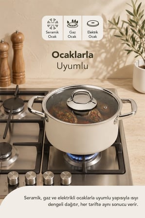 Esperanza Titanyum Derin Tencere 20 cm Krem