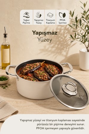 Esperanza Titanyum Derin Tencere 20 cm Krem