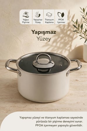 esperanza titanyum derin tencere 24 cm krem