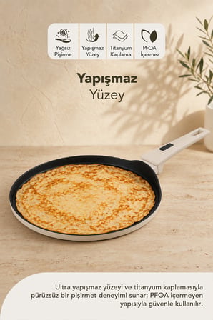 Cristel Titanyum Krep Tava 26 Cm Krem