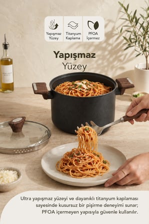Titanyum Makarna Tenceresi 22 Cm Siyah
