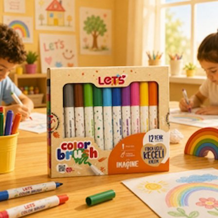 Let’s Fırça Uçlu Keçeli Kalem 12 Renk